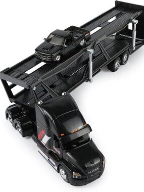 Metal Diecast Semi Truck Trailer & Car Model Kit - 1/65 Auto Transporter Toy